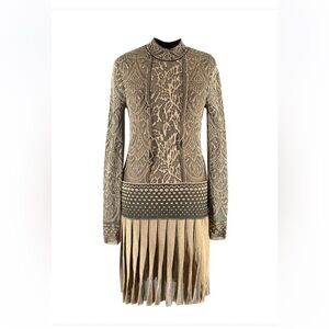 Roberto Cavalli Gold Brocade Pleated Mini Dress